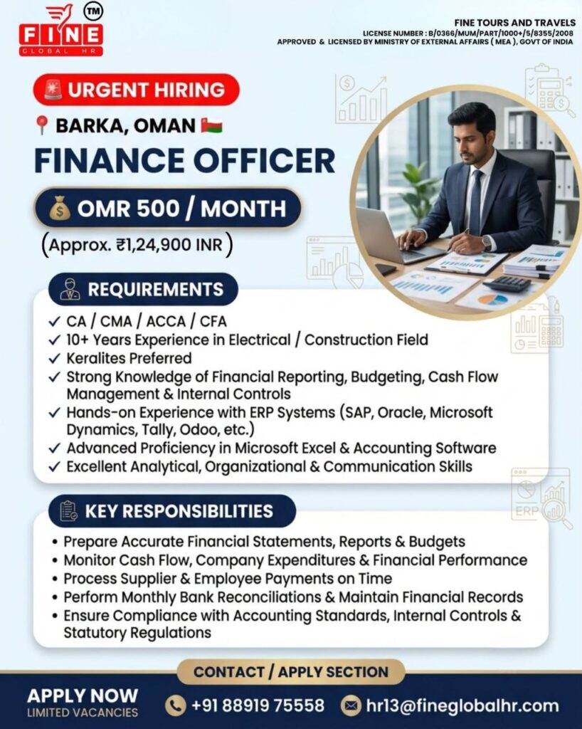 Original job advertisement for Finance Officer in Oman