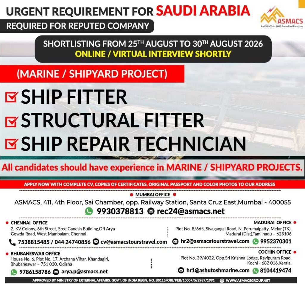 Original job advertisement for SHIP FITTER, STRUCTURAL FITTER, SHIP REPAIR TECHNICIAN in Saudi Arabia