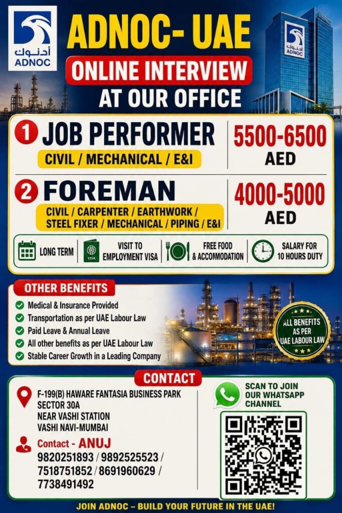 Original job advertisement for JOB PERFORMER, FOREMAN in UAE