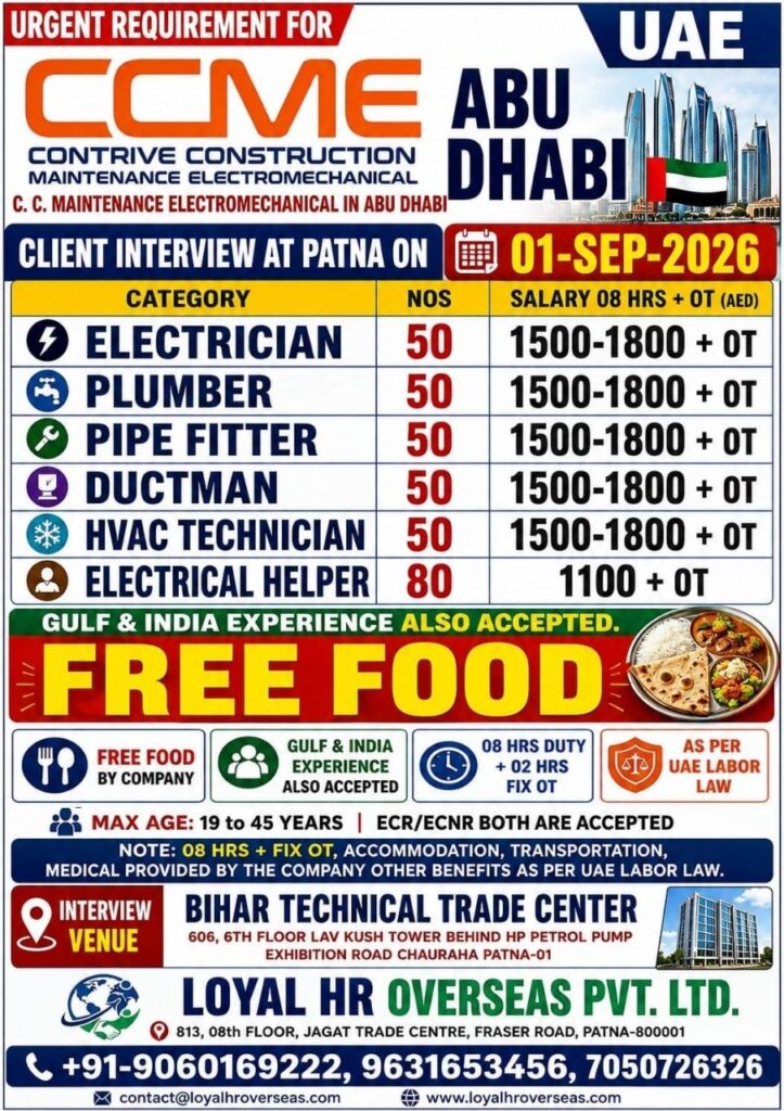 Original job advertisement for Electrician, Plumber, Pipe Fitter in UAE
