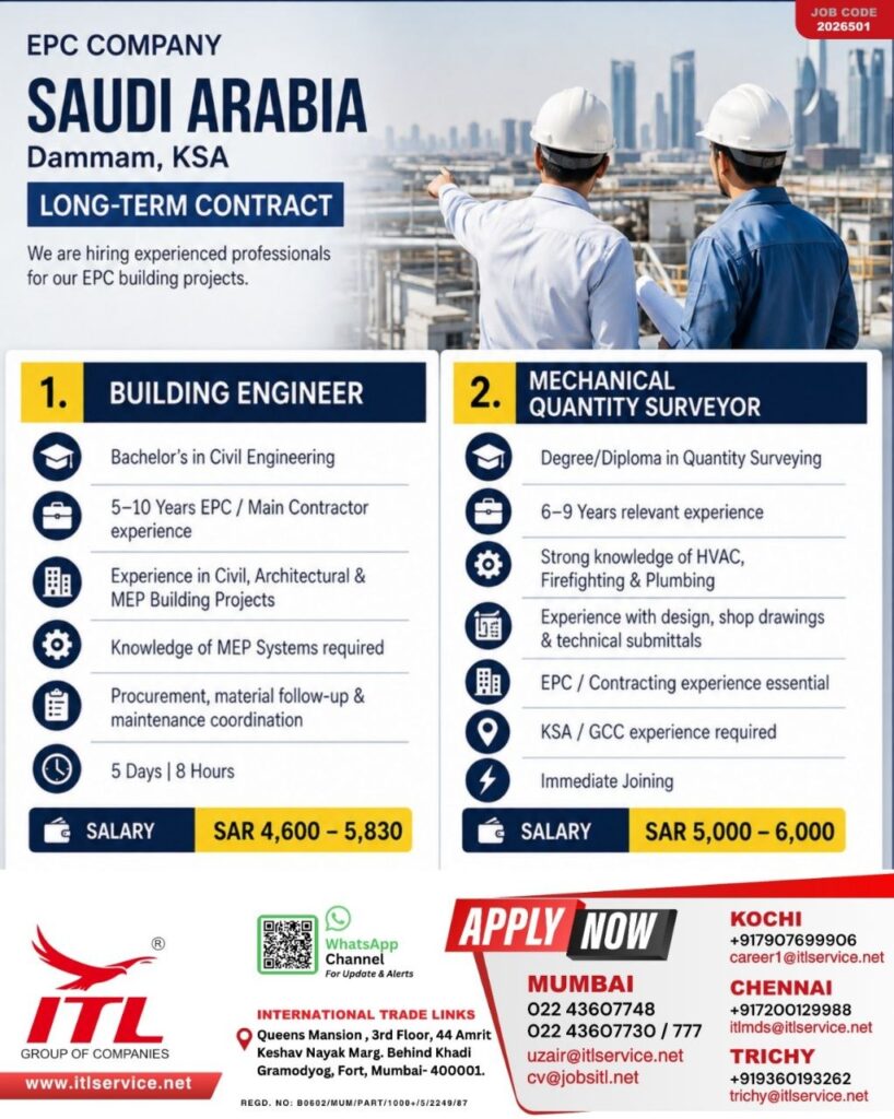 Original job advertisement for Building Engineer, Mechanical Quantity Surveyor in Saudi Arabia