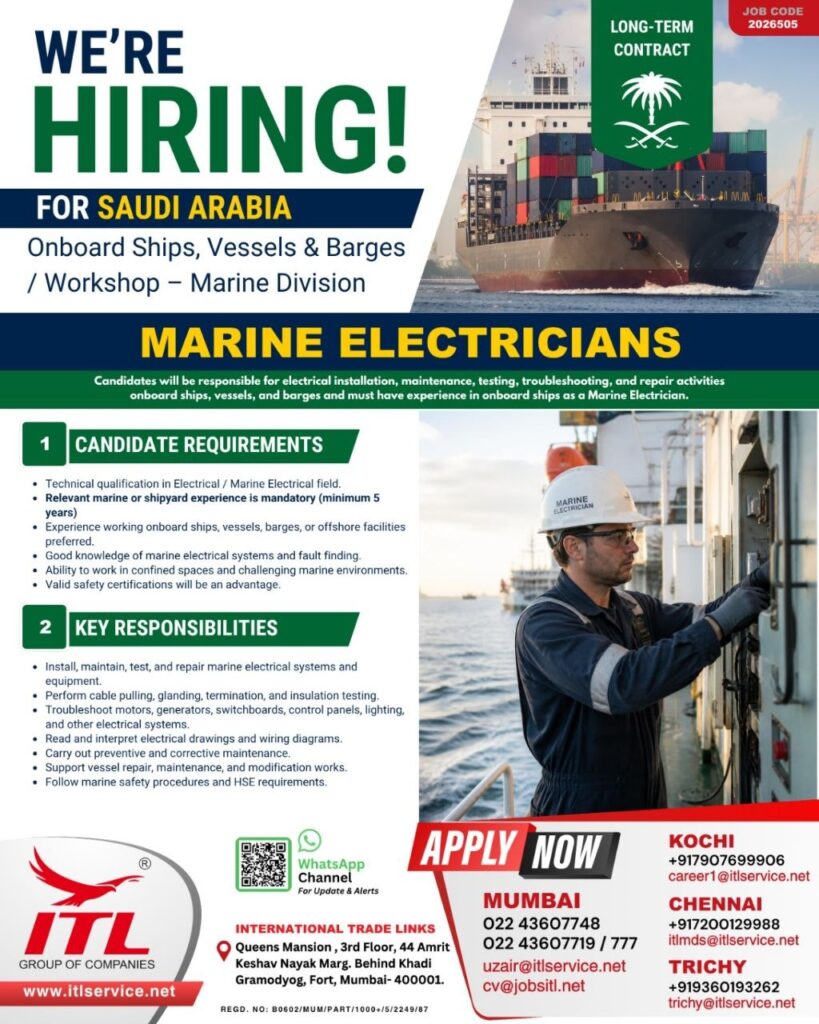 Original job advertisement for Marine Electrician in Saudi Arabia