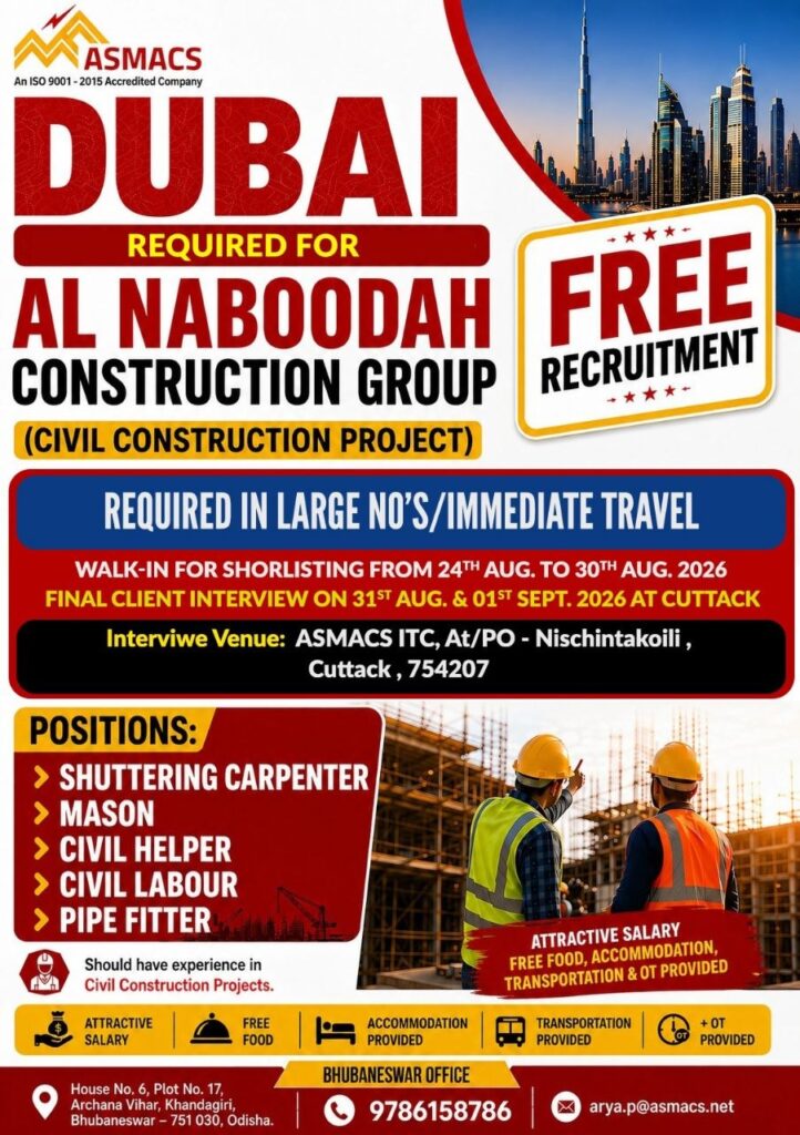 Original job advertisement for Shuttering Carpenter, Mason, Civil Helper in UAE