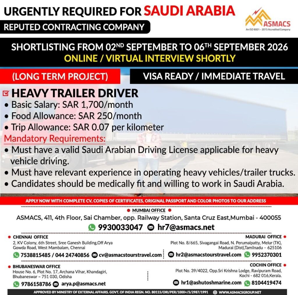 Original job advertisement for Heavy Trailer Driver in Saudi Arabia