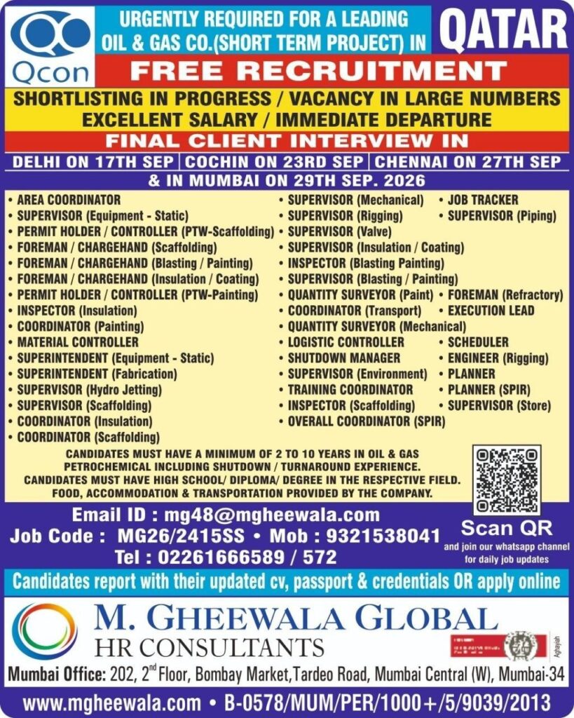 Original job advertisement for Area Coordinator in Qatar