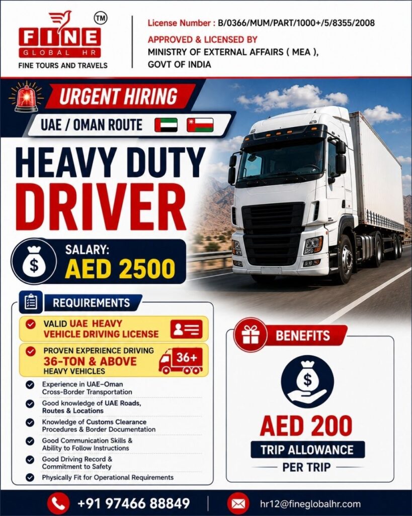 Original job advertisement for Heavy Duty Driver in Oman