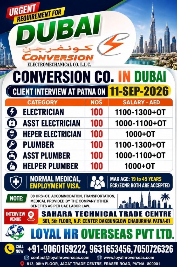 Original job advertisement for Electrician, Asst Electrician, Heper Electrician in UAE