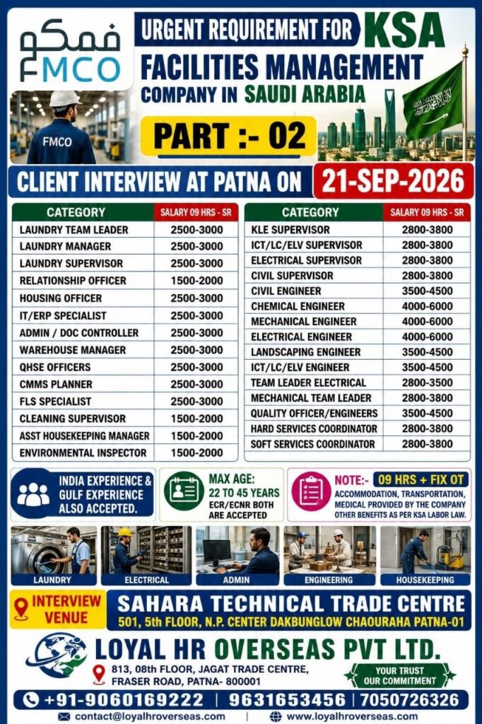Original job advertisement for Laundry Team Leader, Laundry Manager, Laundry Supervisor in Saudi Arabia