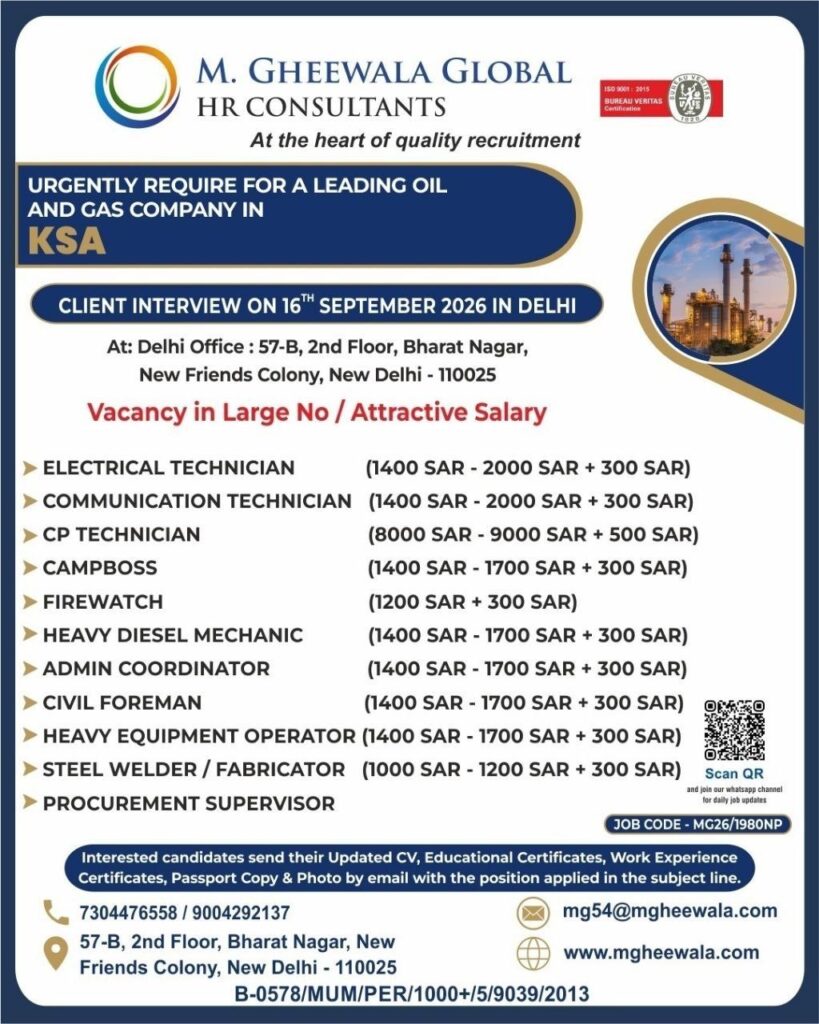 Original job advertisement for Electrical Technician, Communication Technician, CP Technician in Saudi Arabia