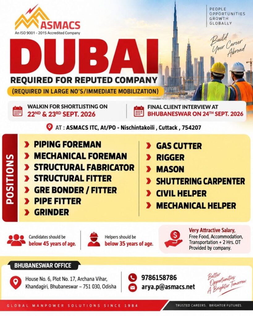 Original job advertisement for Piping Foreman, Mechanical Foreman, Structural Fabricator in UAE