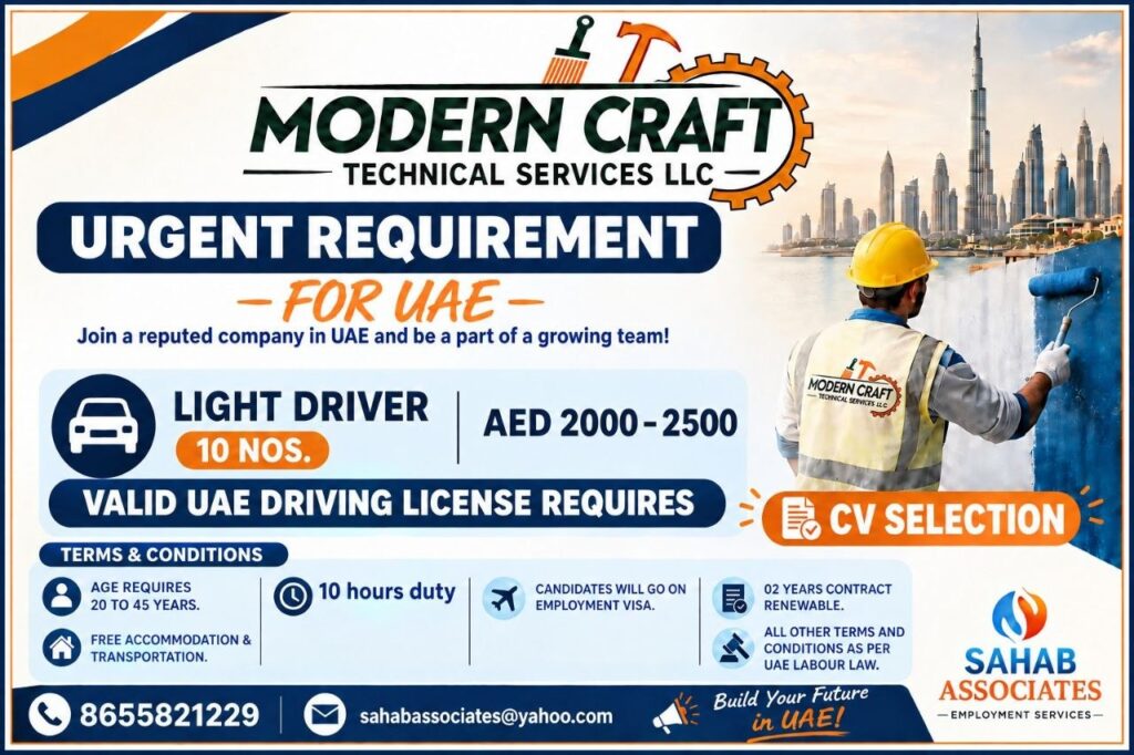 Original job advertisement for Light Driver in UAE