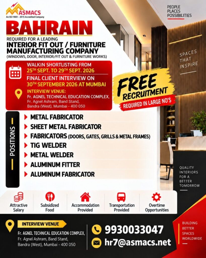 Original job advertisement for Metal Fabricator, Sheet Metal Fabricator, Fabricators (Doors, Gates, Grills & Metal Frames) in Bahrain