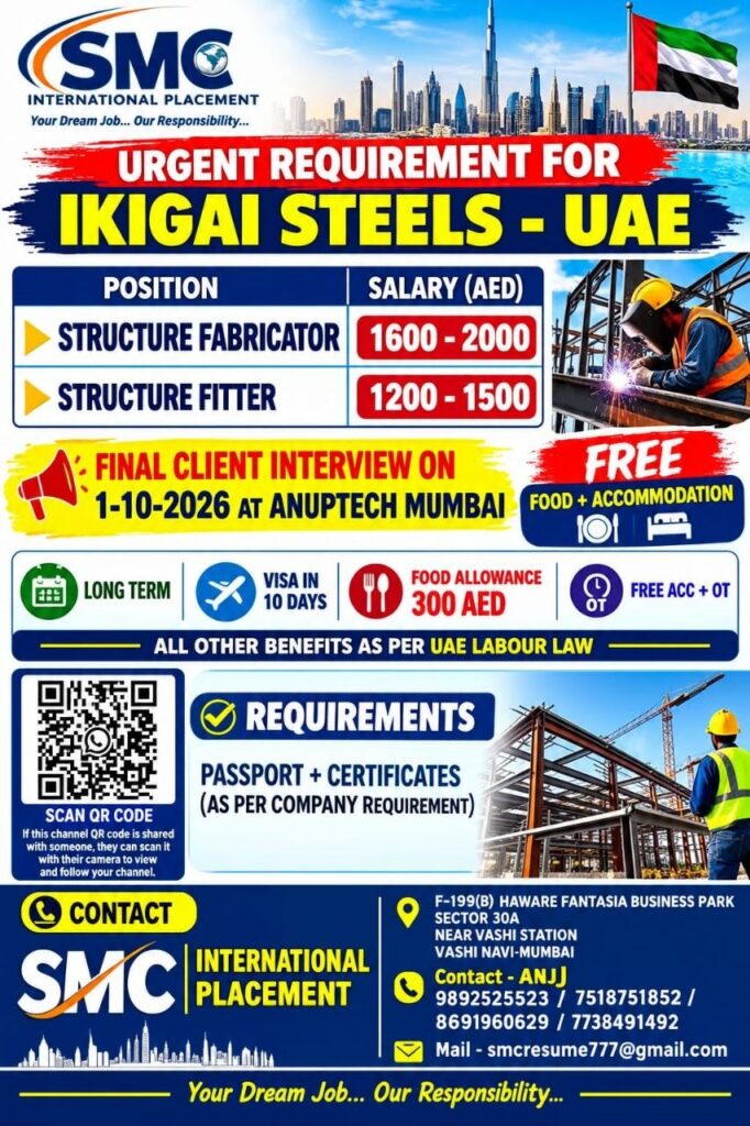 Original job advertisement for Structure Fabricator, Structure Fitter in UAE