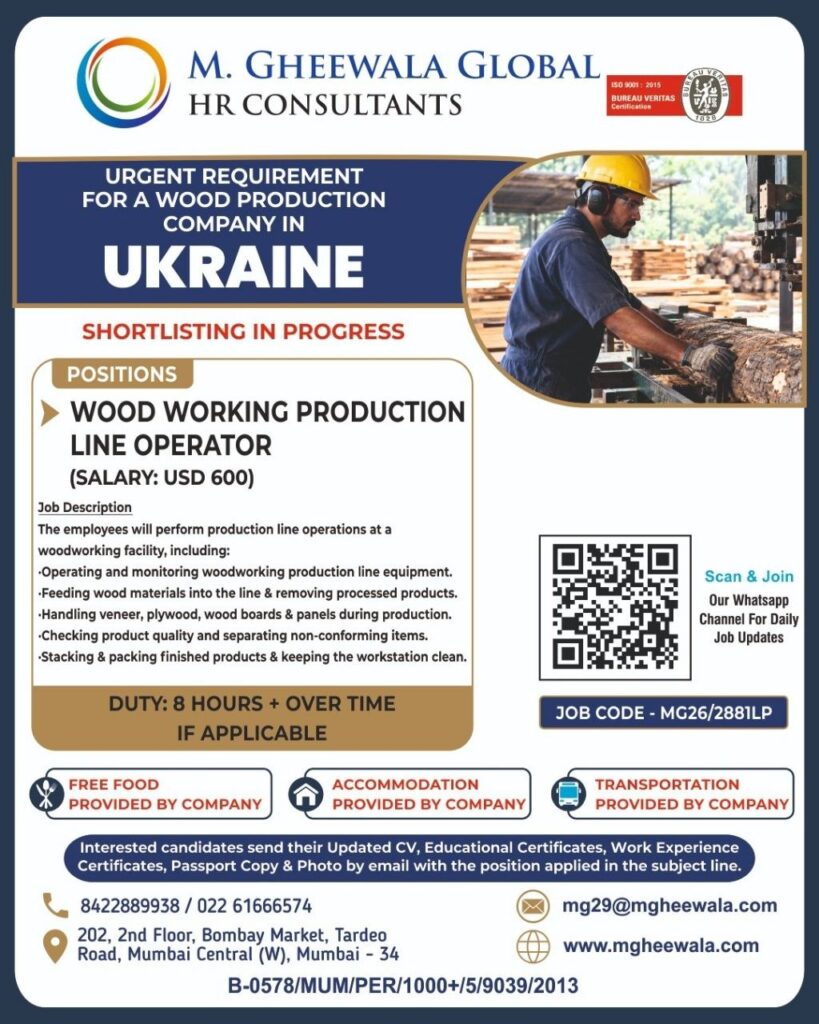 Original job advertisement for Wood Working Production Line Operator